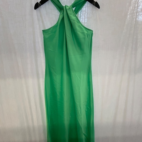 Green Halter Silky Slip Dress - Picture 3 of 4